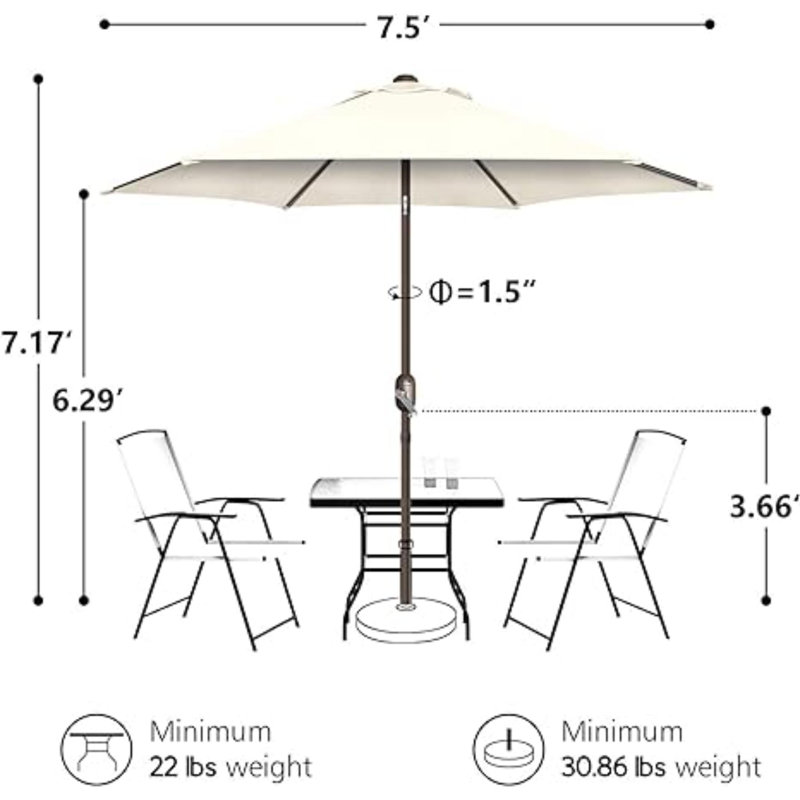Parasol de marché avec manivelle 8,00 po Sophialynn, Ivoire