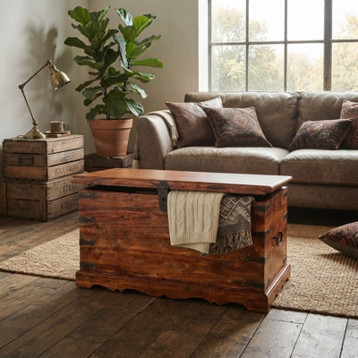 Elegant Carranza Acacia Wood Storage Cabinet - Hand Finished Sturdy Decorative Accent Furniture for Living Room Bedroom Decor