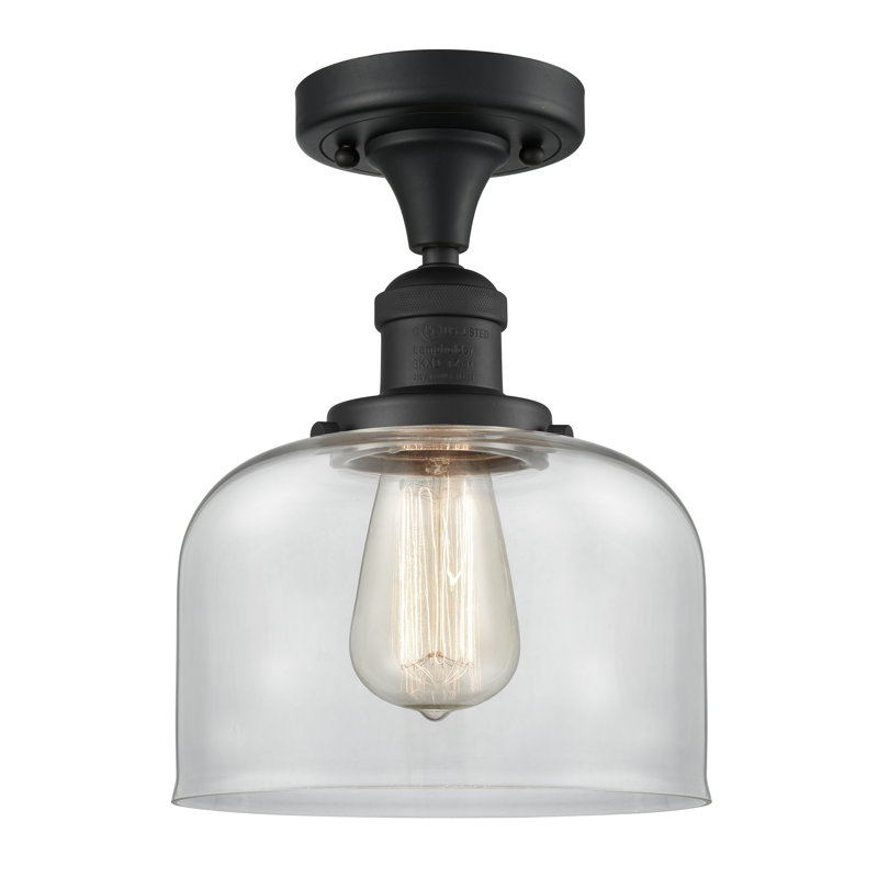 Plafonnier semi-encastré 8 po Bell, Clair, Ampoule à DEL rétro de 6 watts, Noir mat