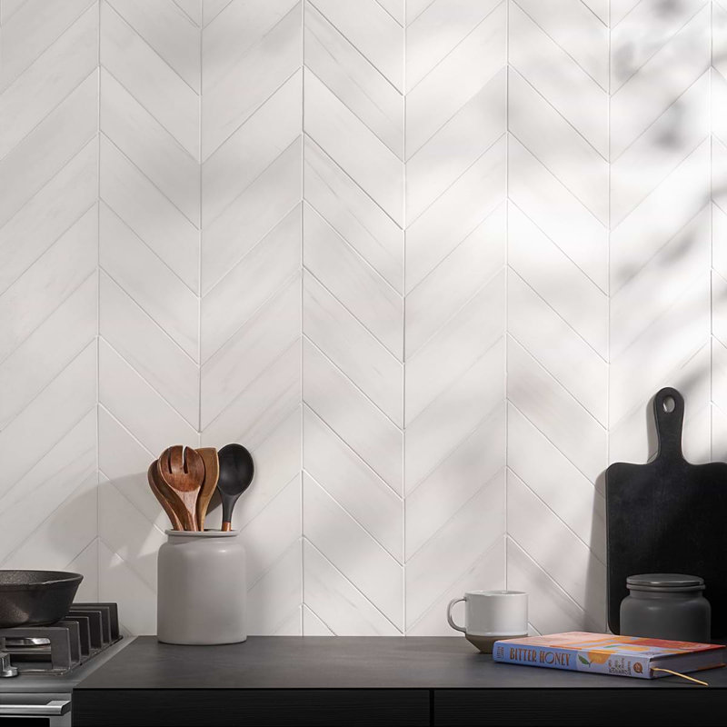 Bianco Dolomite 3x12 Chevron Honed Marble Tile