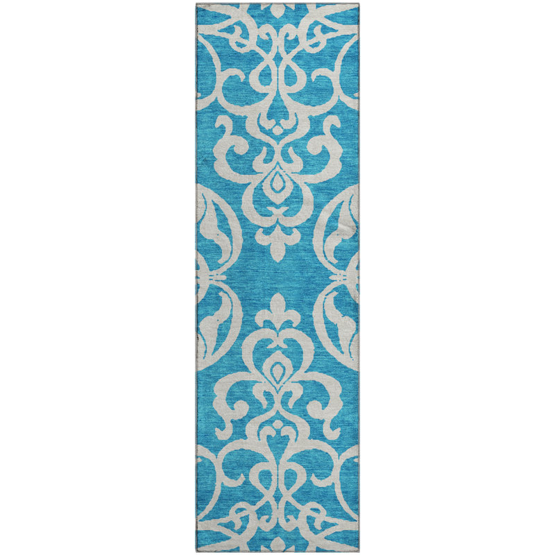 Premium Machine Washable Prisco Turquoise Rug, Runner 2'3" x 7'6"