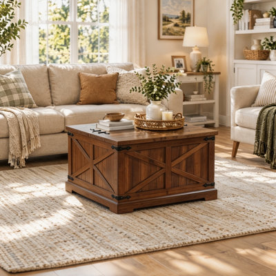 Table basse à plateau relevable avec rangement caché Farmhouse