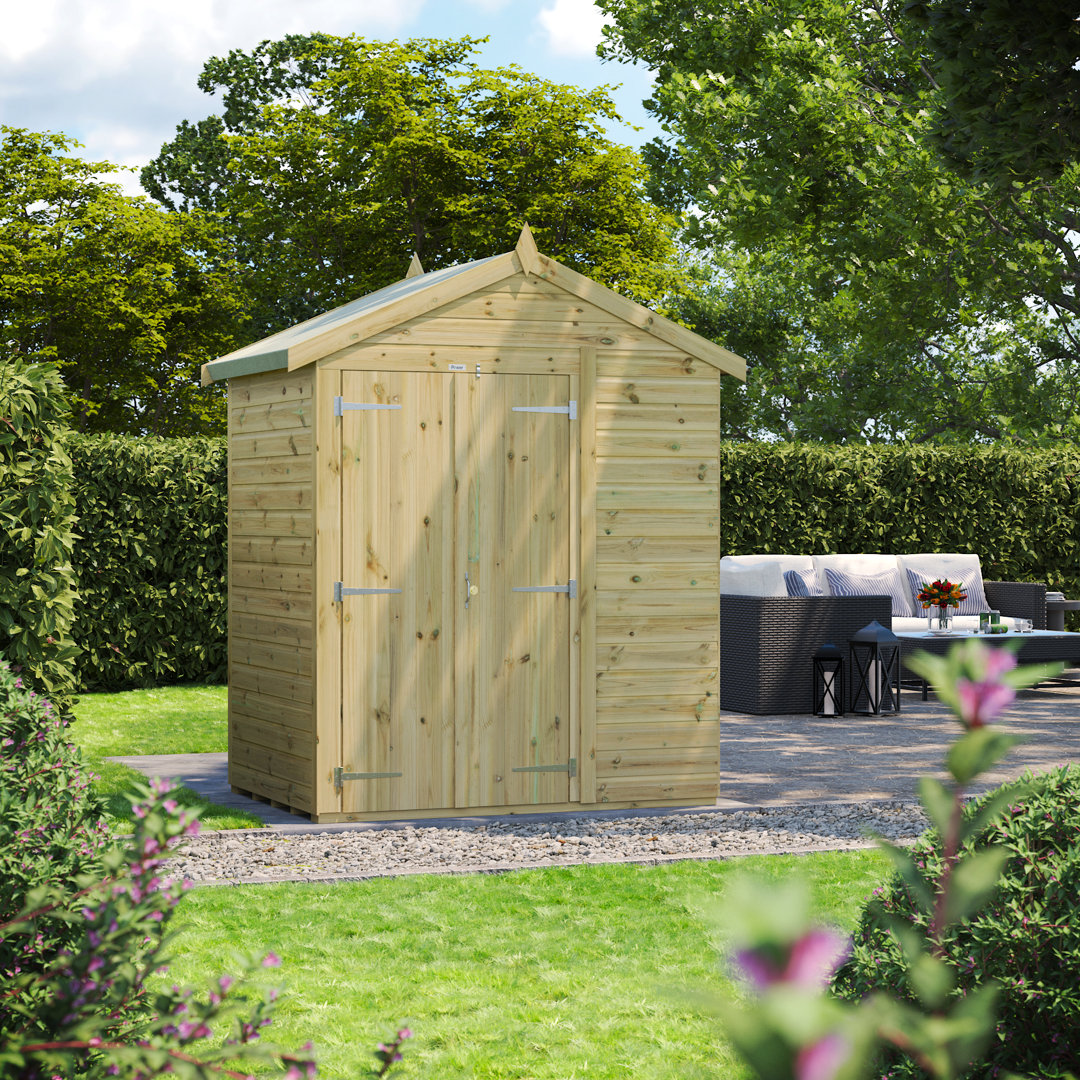 Powersheds 4 x 6ft Premium Pressure Treated Timber Windowless Apex Garden Shed, Double Doors