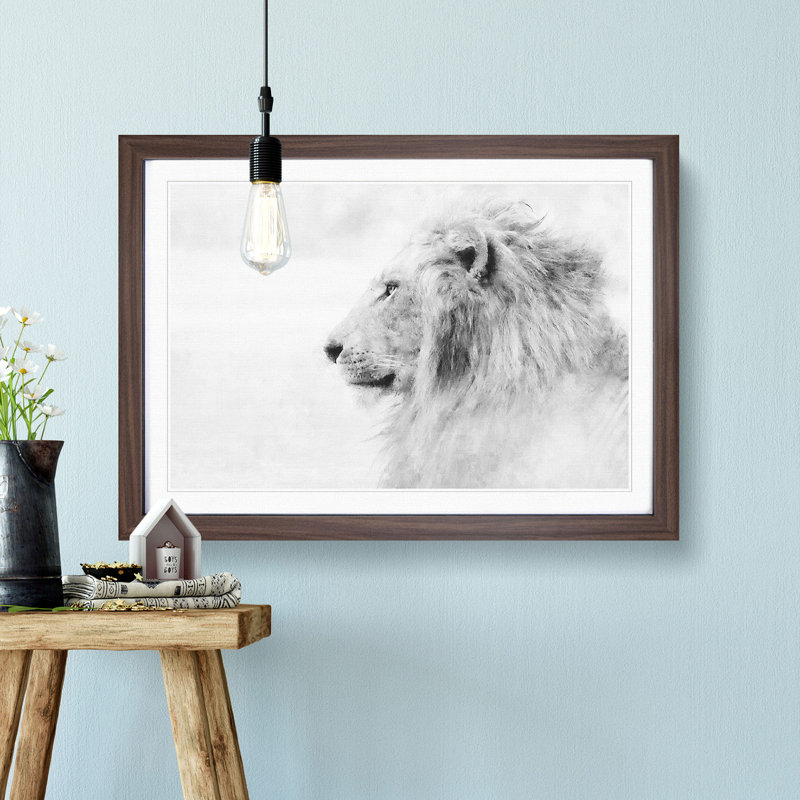 A Lion - Single Picture Frame Painting on MDF, Walnut, 62cm H x 87cm W x 2cm D