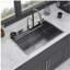 Gunmetal Black Drop in Waterfall Kitchen Sink - 33*22 inch Single Bowl 16 Gauge Stainless Steel Ledge Workstation Kitchen Sinks with Pull-Out Faucet & Cup Washer, Unique Waterfall Design