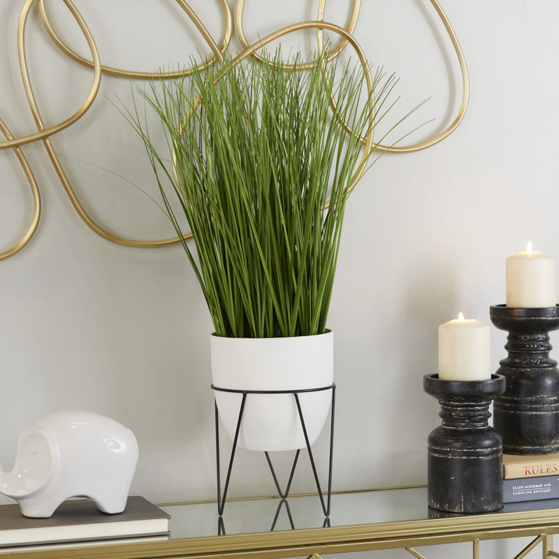 Plante à feuillage artificiel en pot, H 25 po x l 20,9 po x P 18,25 po, Blanc