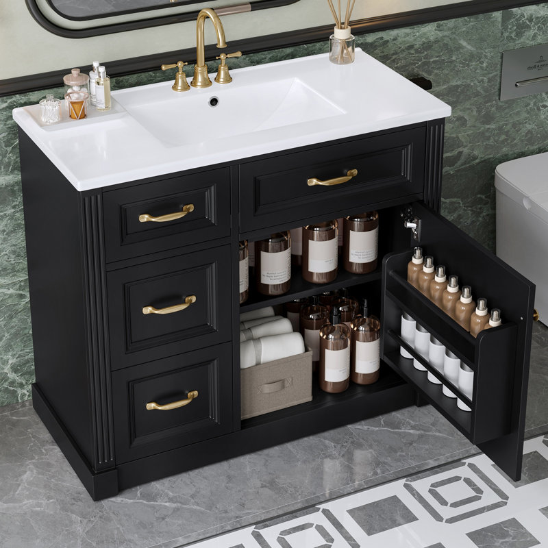 Van Meuble-lavabo moderne 36 po avec lavabo en céramique 4 - 4 tiroirs à fermeture en douceur et tablette réglable pour le rangement et l'organisation