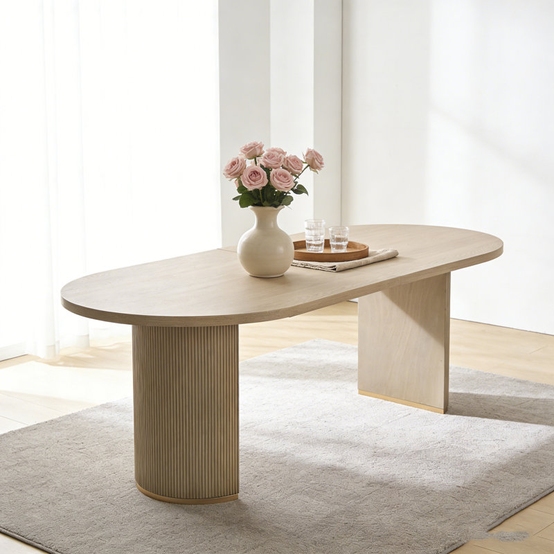 Table de salle à manger ovale avec double piédestal robuste, Naturel