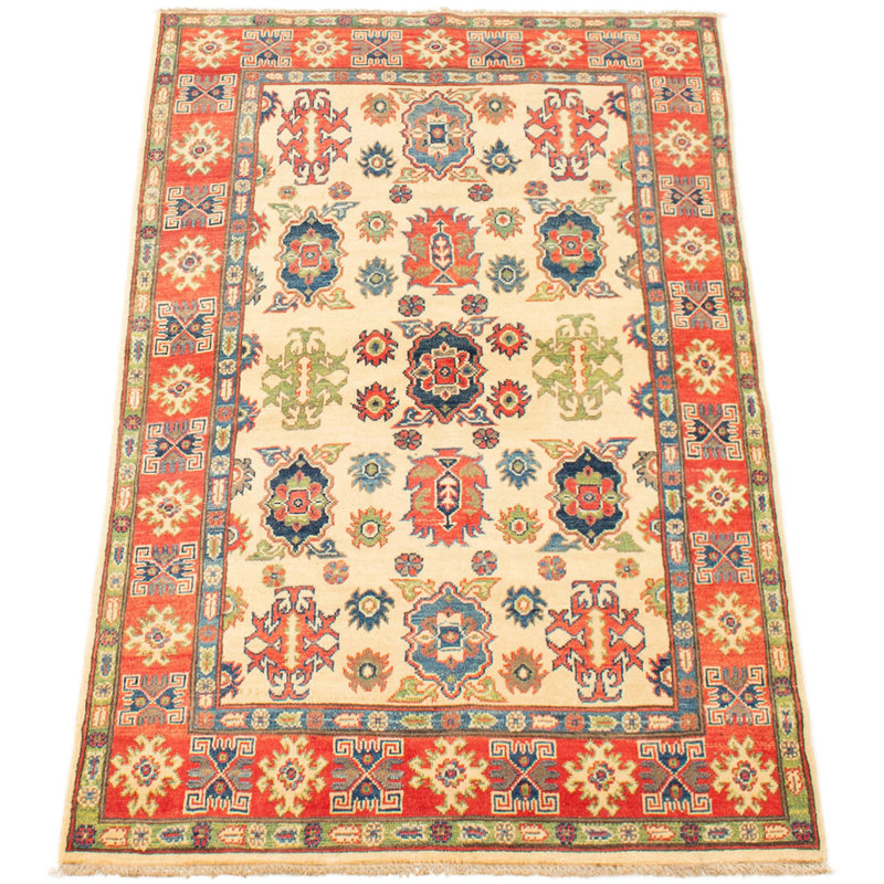 Tapis unique en laine noué à la main Gazni crème de 3 pi 9 po x 5 pi 11 po Kaleb