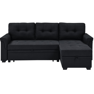 Lit escamotable 86 po, 3 places, noir, avec surpiqûres géantes et accents pour sièges invitants L / R, fonctionnel 86 po