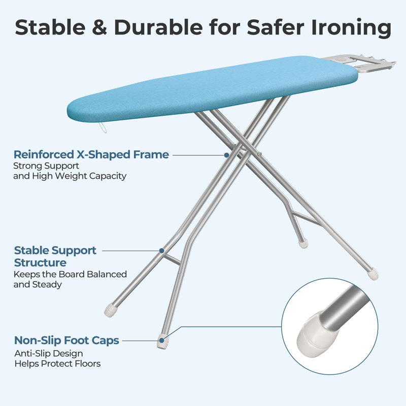 Height-adjustable Ironing Board Iron Table with 4 Legs, Blue