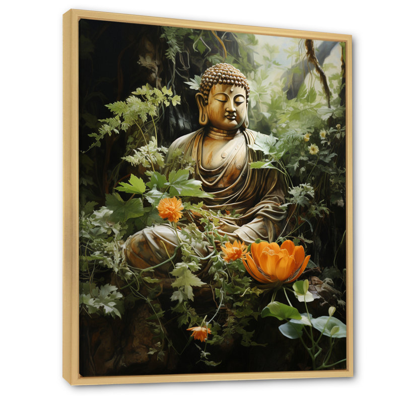 Bouddha vert, art bouddhas serein II - décoration murale bouddhisme, L 30 po x H 40 po, Cadre naturel flottant