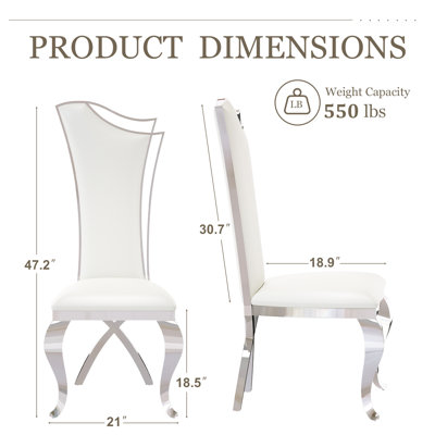 White Leather Dining Chairs With Cross Silver Metal Legs