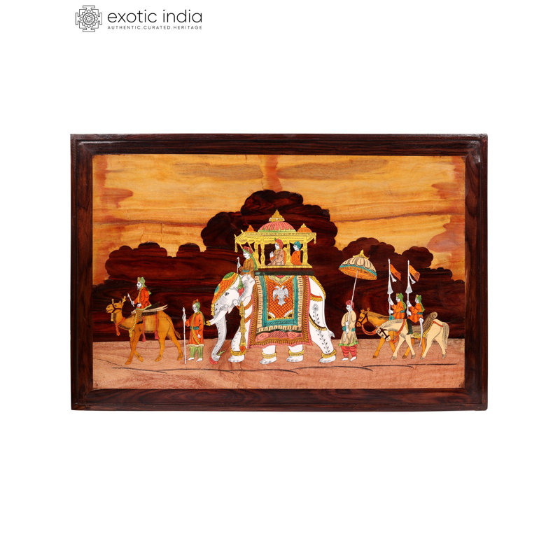 Panneau mural incrusté en bois 48 po - Art mural indien du Maharaja fabriqué à la main pour décor de salon