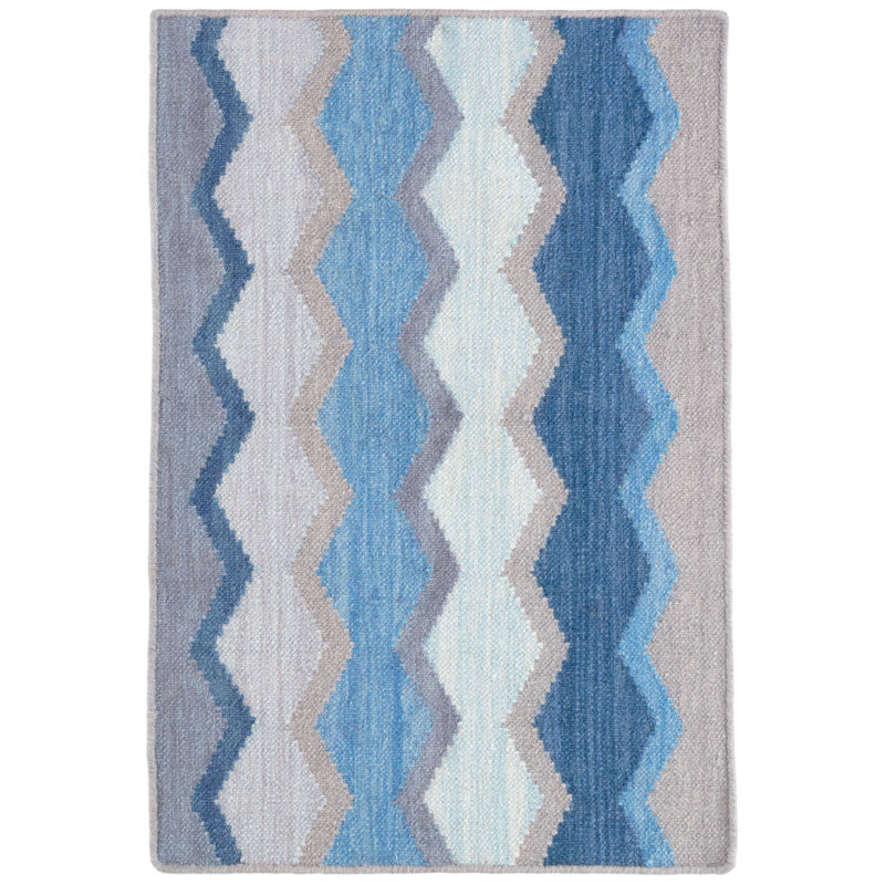 Safety Net Blue Handwoven Wool Rug, Rectangle 2' x 3'