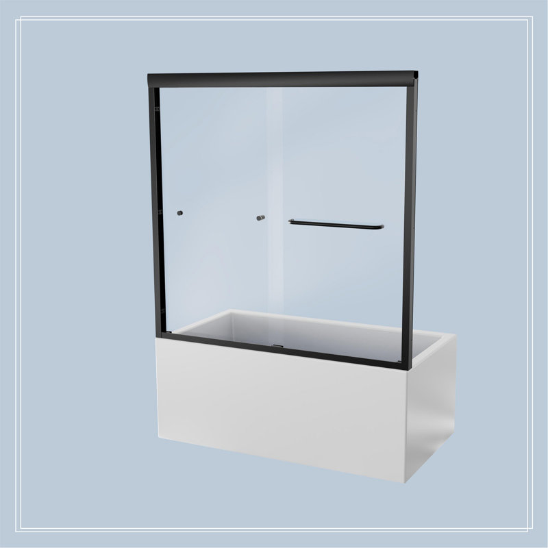 56"-60"W*58" H  Semi-Frameless Double Sliding Tub Door, Bypass Bathtub Shower, 1/4" (6Mm) Thick SGCC Tempered Glass Door,  Matte Black