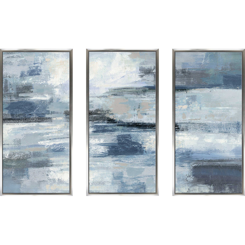 «Clear Water Indigo And Grey Crop», reproduction sur toile 3 pièces, H 33,5 po x l 52,5 po x P 2 po