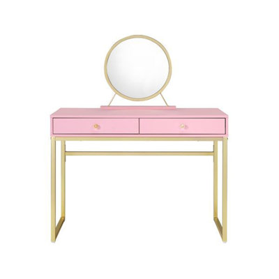 Bureau de coiffeuse Gailardu avec miroir rond et plateau à bijoux Gailardu