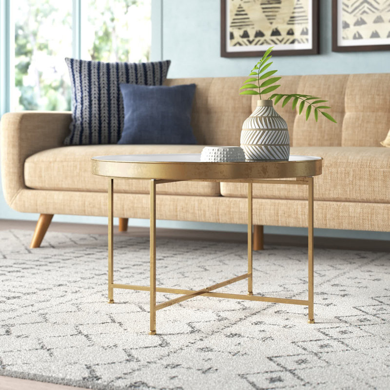 Ekta Lift Top Cross Legs Coffee Table, Gold, White
