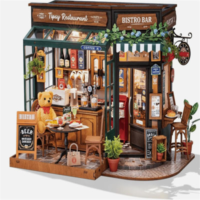 Ornements de décoration de mini maison de jouet Diy pour les restaurants, ensemble de construction de modèle de puzzle en bois 3D avec lumières DEL