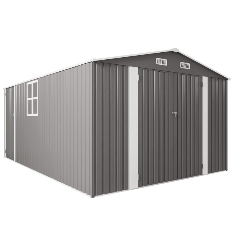 10 pi. L 14 pi. En métal avec trois portes verrouillables et une fenêtre transparente, remise de jardin durable en gris (138 pieds carrés)