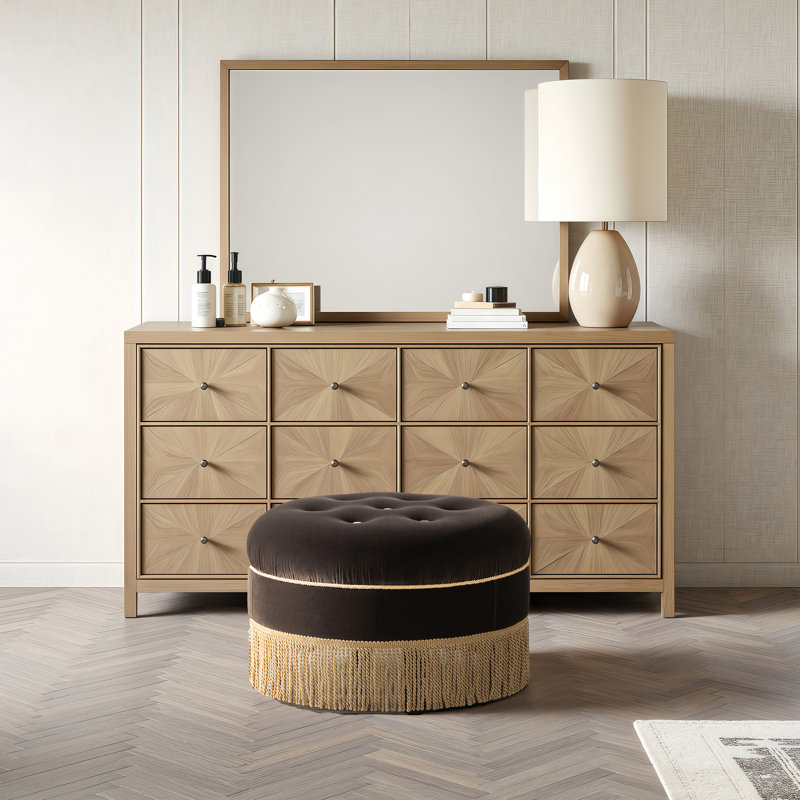Yolanda 24" Round Upholstered Accent Ottoman, Brown