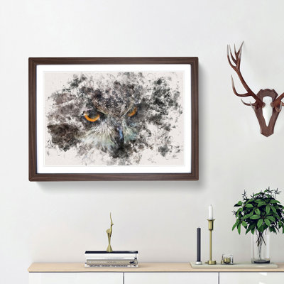 A Great Horned Owl Watercolour - Single Picture Frame Print on MDF