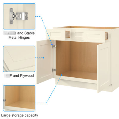 Base de meuble-lavabo de meuble-lavabo en contreplaqué blanc antique l 36 po x P 21 po H 34,5 po, à fermeture en douceur multifonctionnelle pour et salle de bain 36 po x 21 po x 34,5 po silencieux