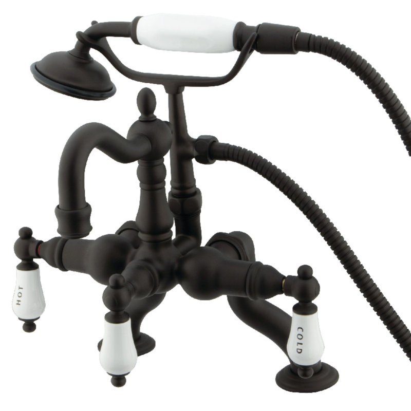 Kingston Brass Vintage Three-Handle 2-Hole Deck Mount Clawfoot Tub Faucet with Hand Shower, Oil Rubbed Bronze