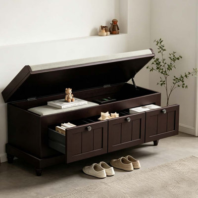 Shoe Bench with Cushion and Three Drawers