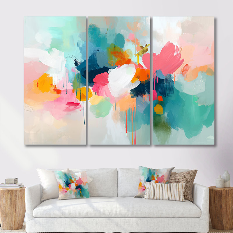 Minimalisme abstrait dans des tons roses et bleus III - ensemble d'art mural minimalisme, Toile naturelle avec cadre flottant
