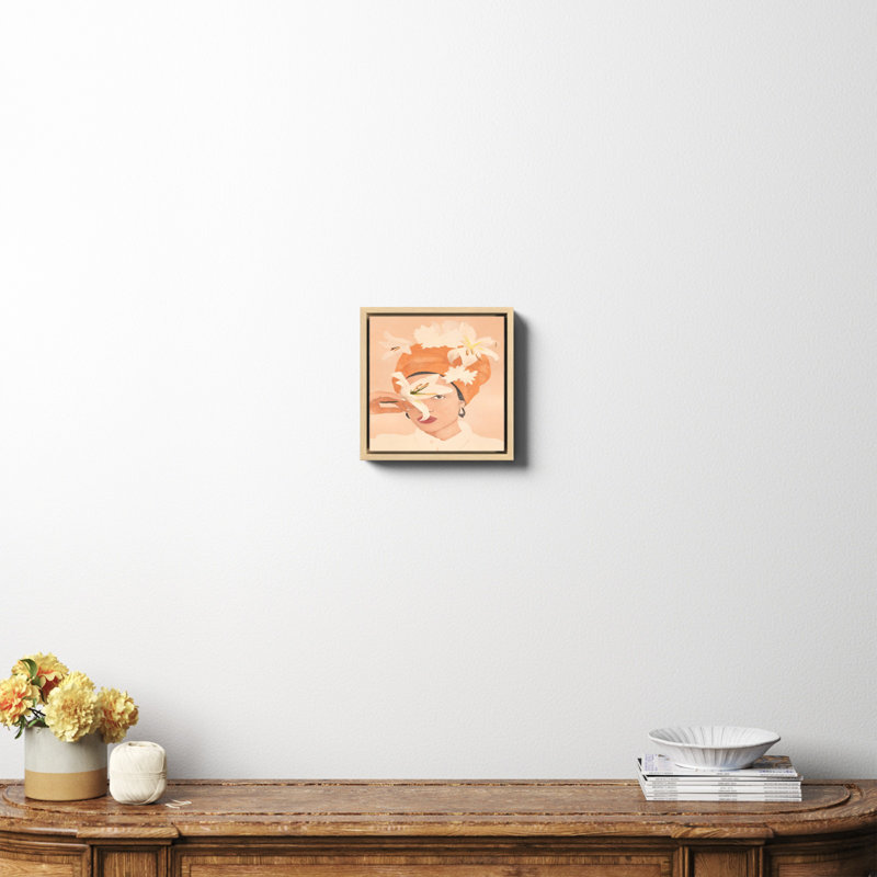 «Girl with Flowers Illustration» par plombart, Non, H 12 po x l 12 po x P 2 po, Toile avec cadre naturel