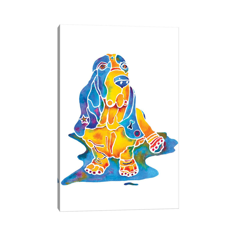 «Berry Bassett Hound Dog on Base» par Jo Lynch - peinture sur toile tendue, H 26 po x l 18 po x 1,5 po