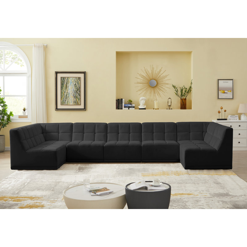Canapé modulaire en velours Harish, Velours noir