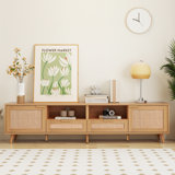 Rattan TV Stand For Tvs Up To 85'', Modern Farmhouse Media Console, Entertainment Center With Solid Wood Legs, TV Cabinet For Living Room,Home Theatre