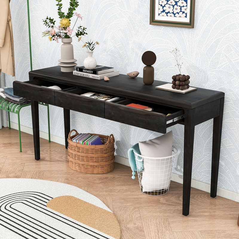 Console élégante avec 3 tiroirs courbés, Noir