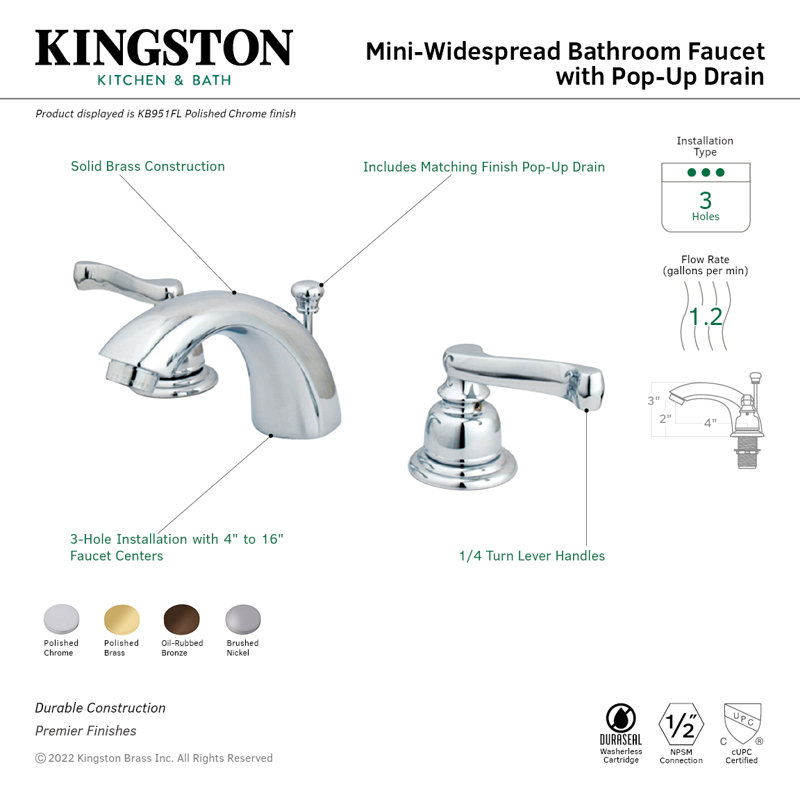 Robinet de salle de bain à large entraxe avec ensemble de drain royale, Bronze huilé