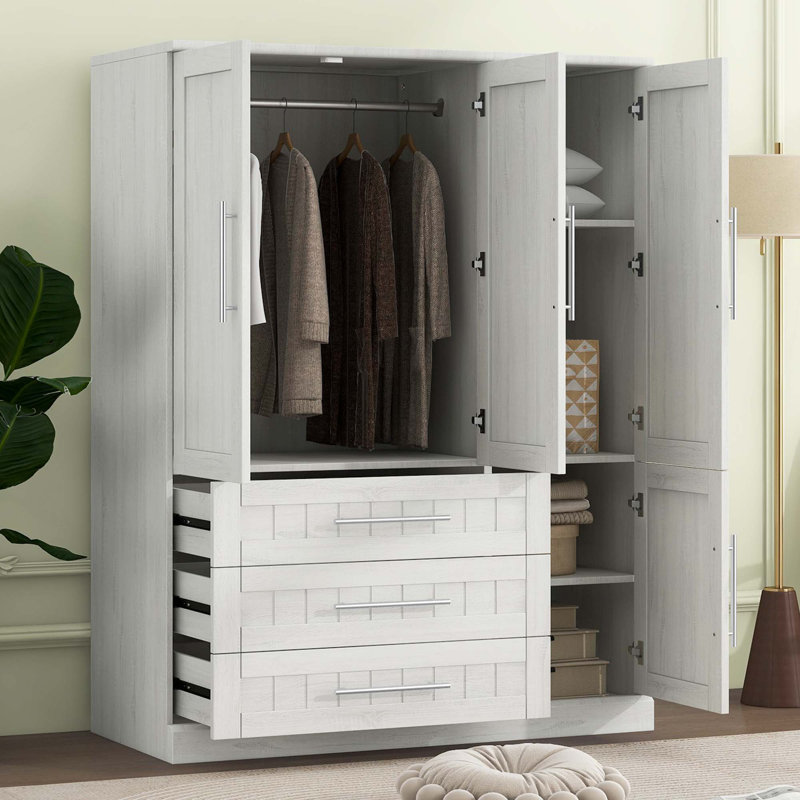 Armoire penderie 4 portes avec 3 tiroirs pour la chambre à coucher, Blanc