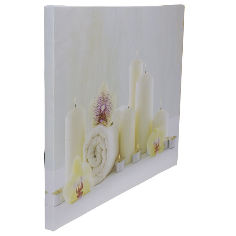 LED Lighted Spa Inspired Canvas Wall Art with Candles and Orchids