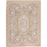 Hand-Knotted High-Quality Ivory and Green Area Rug