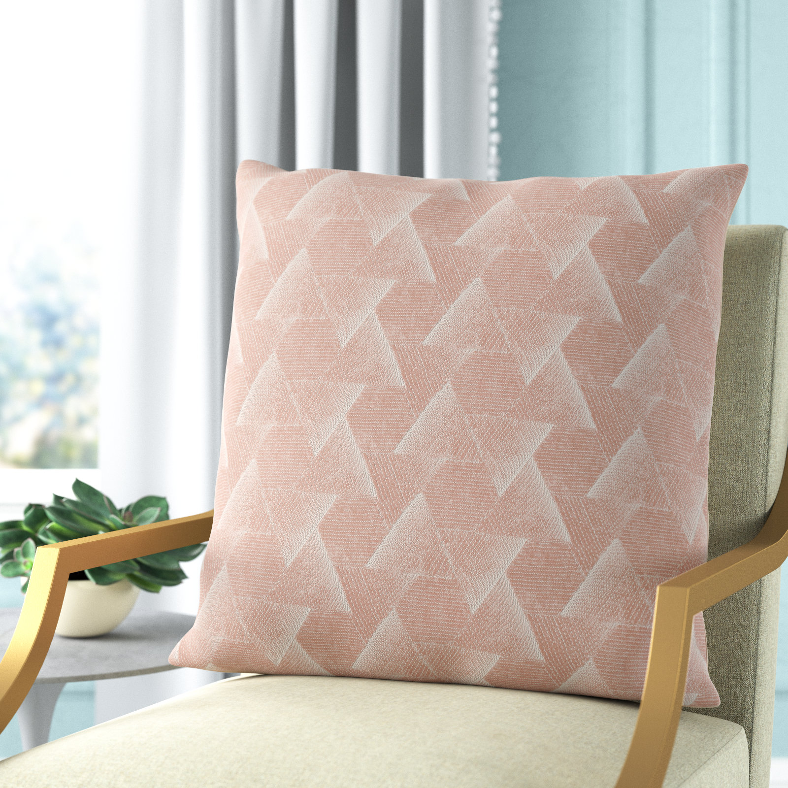 Gretchen Geometric Cotton Throw Pillow, Down, Blush