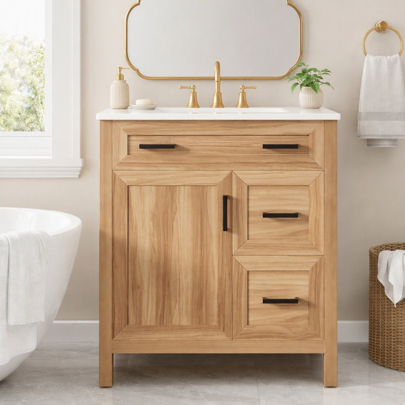 Meuble-lavabo simple 30 po avec comptoir en céramique, 30" Beige