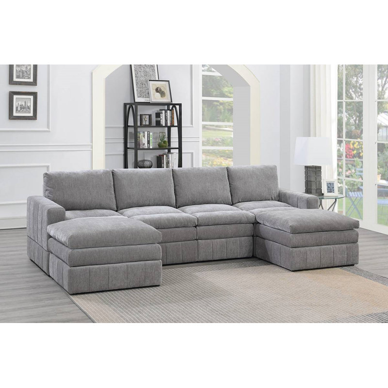 Kaelicci Upholstered U-Shaped Sectional Symmetrical, Granite Microfiber/Microsuede