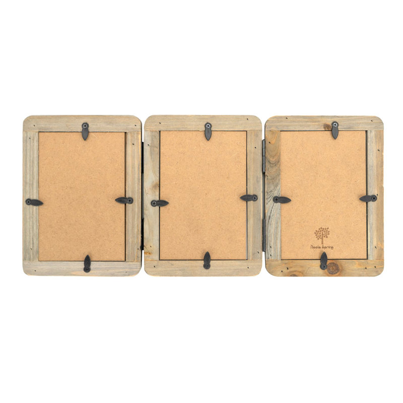 Nicola Spring - Rustic Hearts Folding 3 Photo Frames - 4 x 6" - Natural