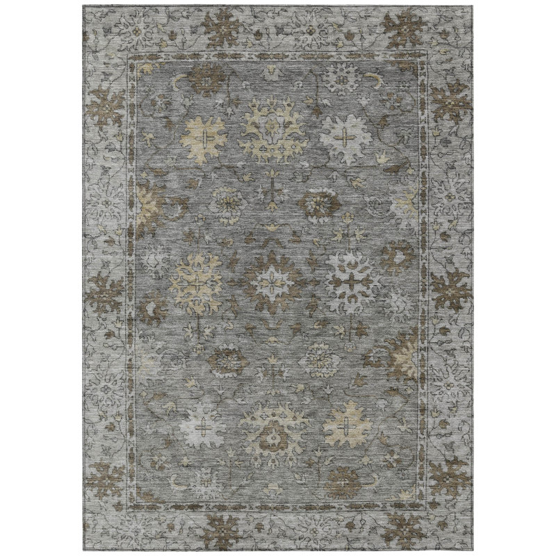 Machine Washable Indoor/Outdoor Xhevrie Pewter Rug, Rectangle 9' x 12'