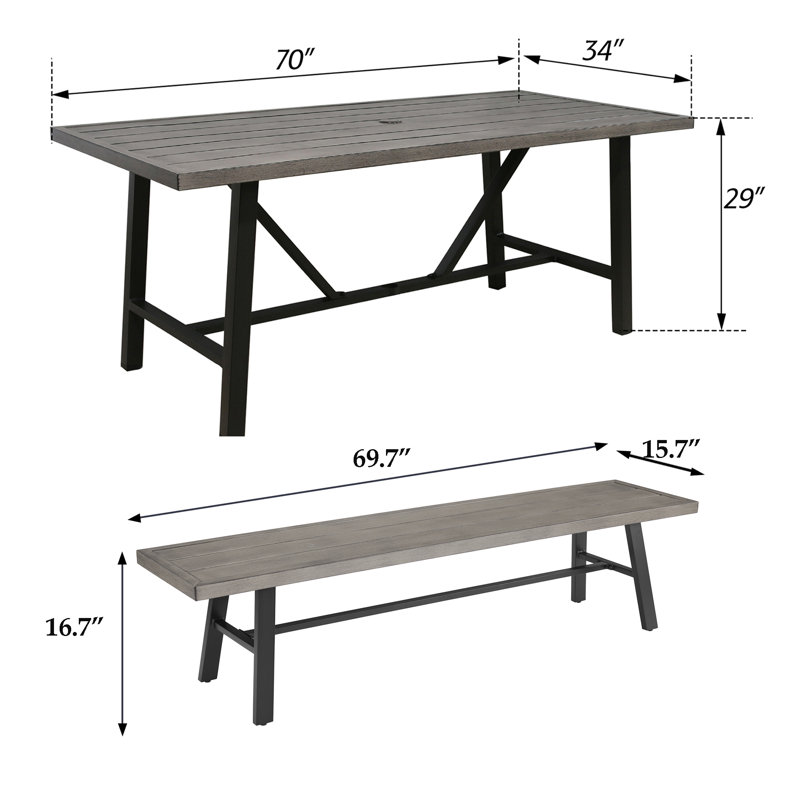 Ensemble de salle à manger rectangulaire pour 4 personnes 70 "de long Burgault