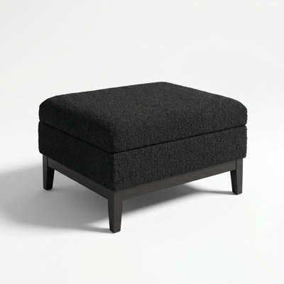 Upholstered Storage Ottoman with Reversible Lid and Wood Base, Multifunctional Square Footrest and Coffee Table
