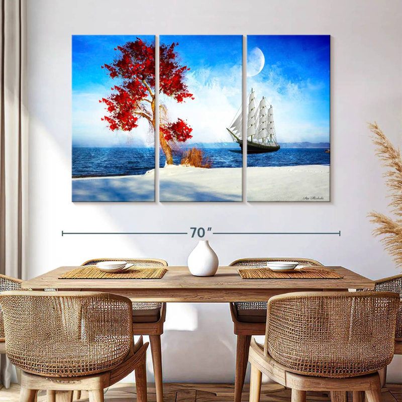 Mehar Red Tree And Ship, 42" H x 65" W