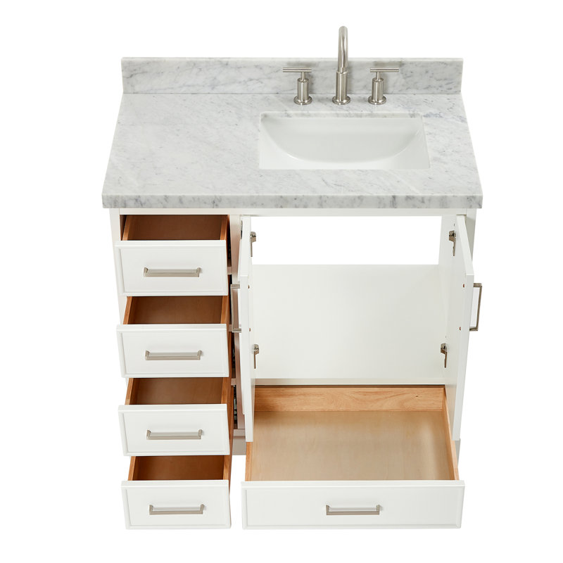 37'' Single Bathroom Vanity with Carrara Marble Top, White