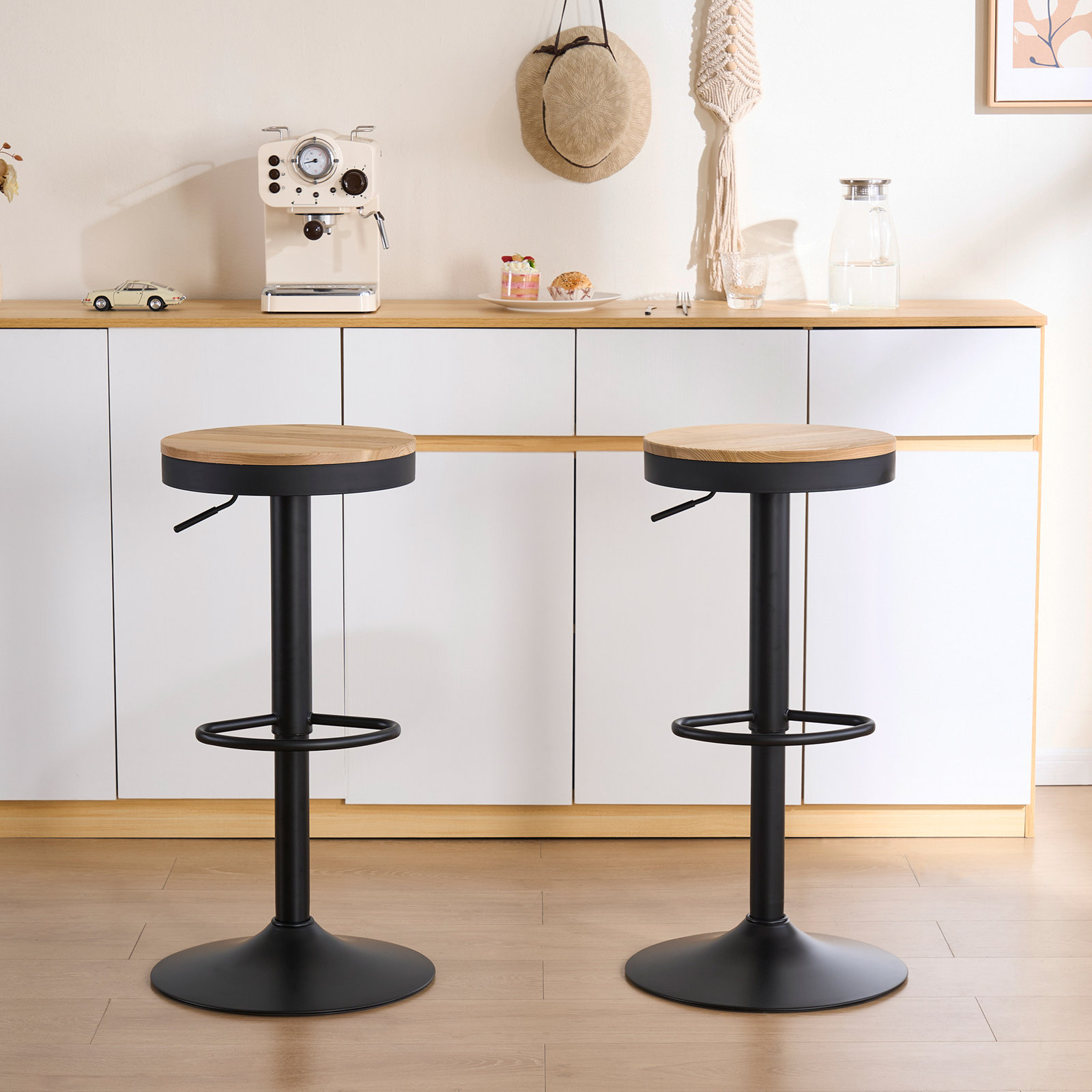 Jaina Swivel Bar Stool, Brown/Black, 2